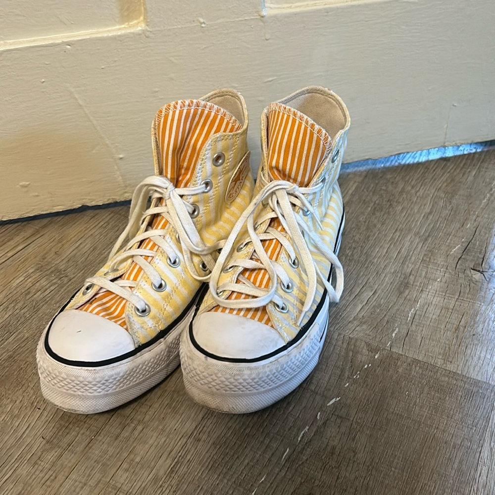 Converse Yellow and White Striped High-Tops